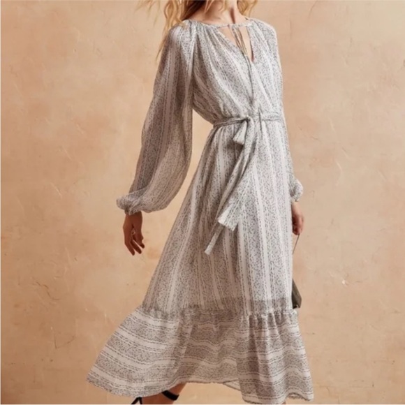 Banana Republic White Black Dot Sheer Chiffon Boho Midi Dress - Picture 14 of 14